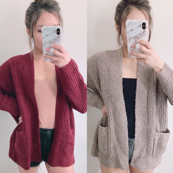 ‘INESSA’ Oversized Open Front Cardigan Burgundy - Picture 7 of 8